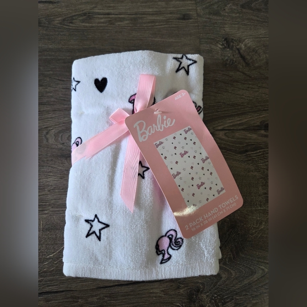 Barbie White Hand Towels 2pk NWT